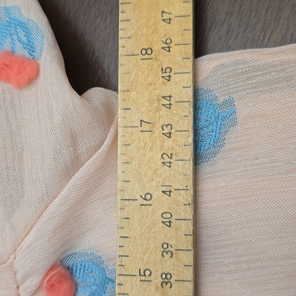 THML Sheer Peach Blouse with Blue and Orange Accents Sz S - Picture 3 of 6